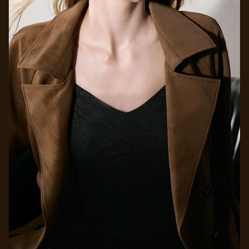 Brown Vegan Suede Belted Trench Coat - Picture 3 of 7